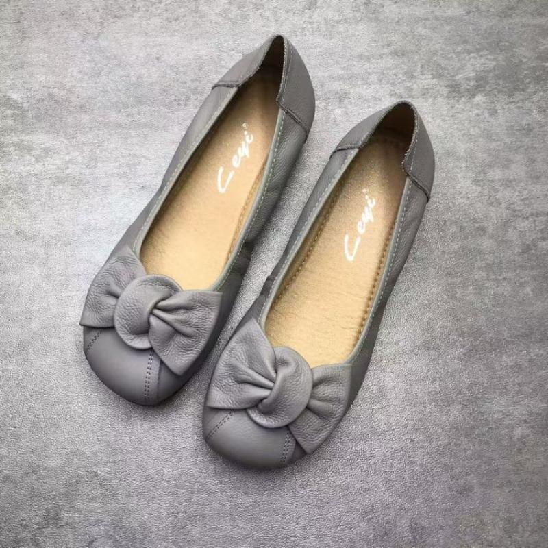 Soft leather beef tendon soft-soled single shoes autumn new flat-soled one-pedal butterfly beanie shoes