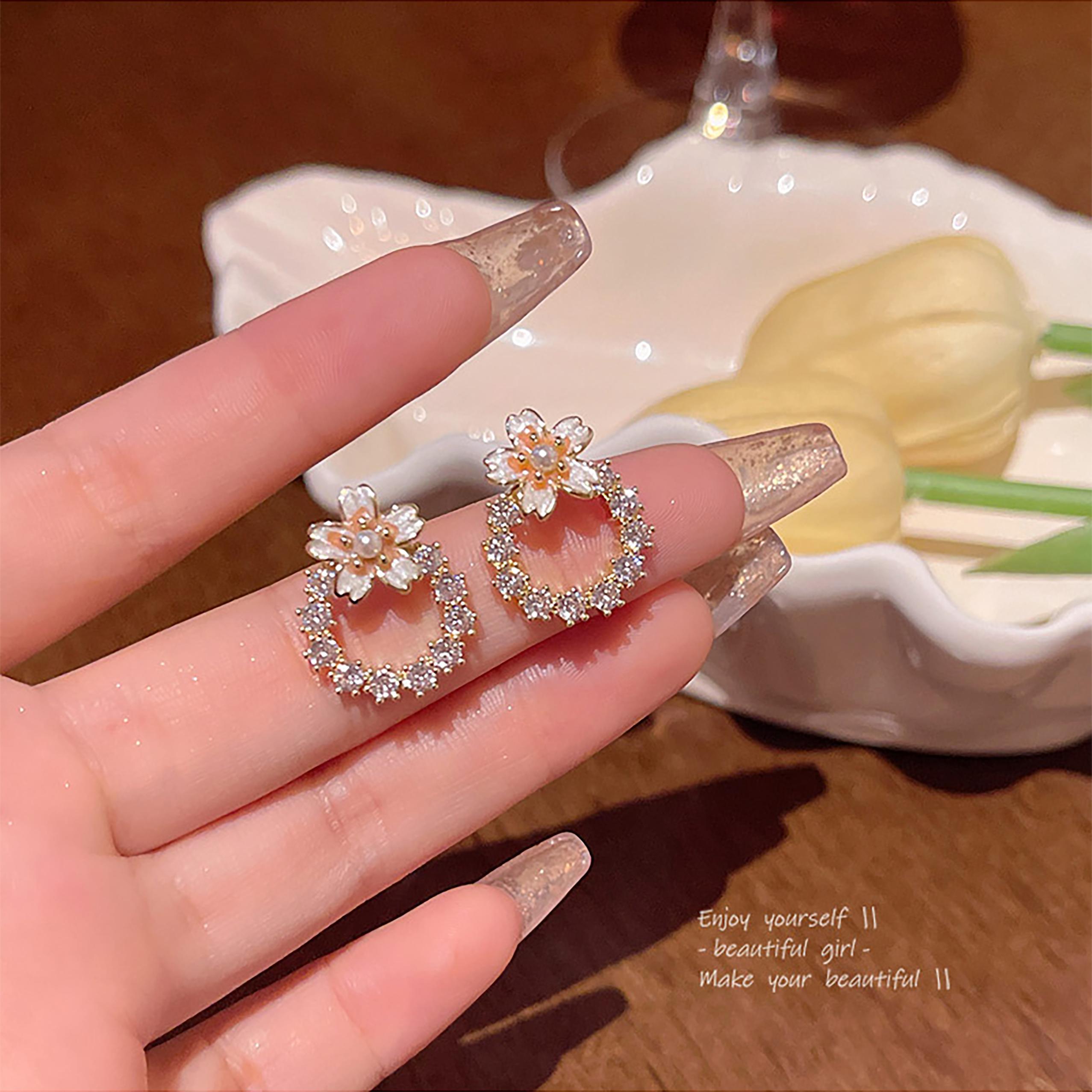 

Простота Универсальность Продвинутое Ощущение Изысканный Цветок Полностью Инкрустированные Серьги Для Женщин 1 pair