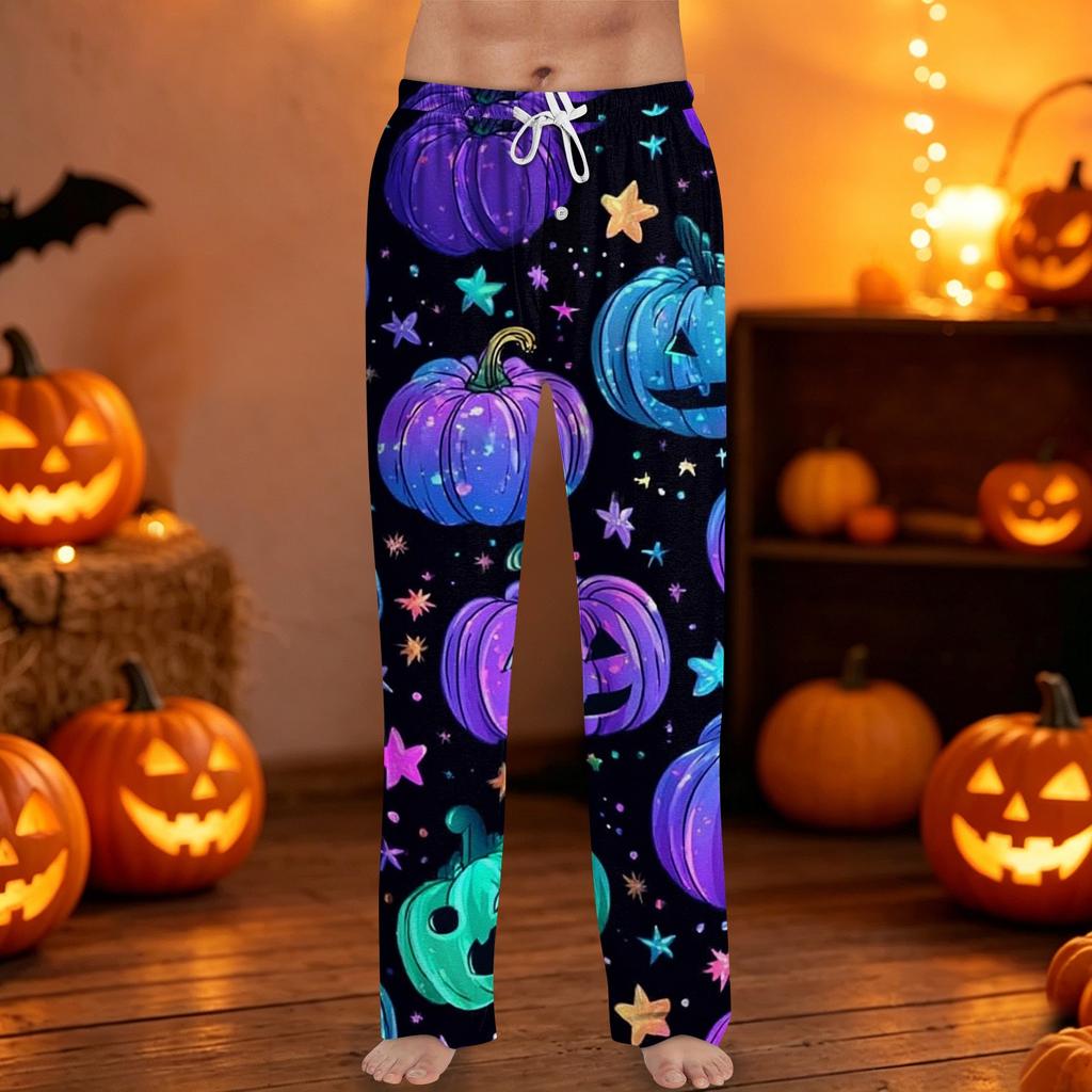Men's Halloween Print Drawstring Lounge Pants Casual Sleepwear Bottoms Relaxed Fit Lightweight Fabric Comfortable Waistband