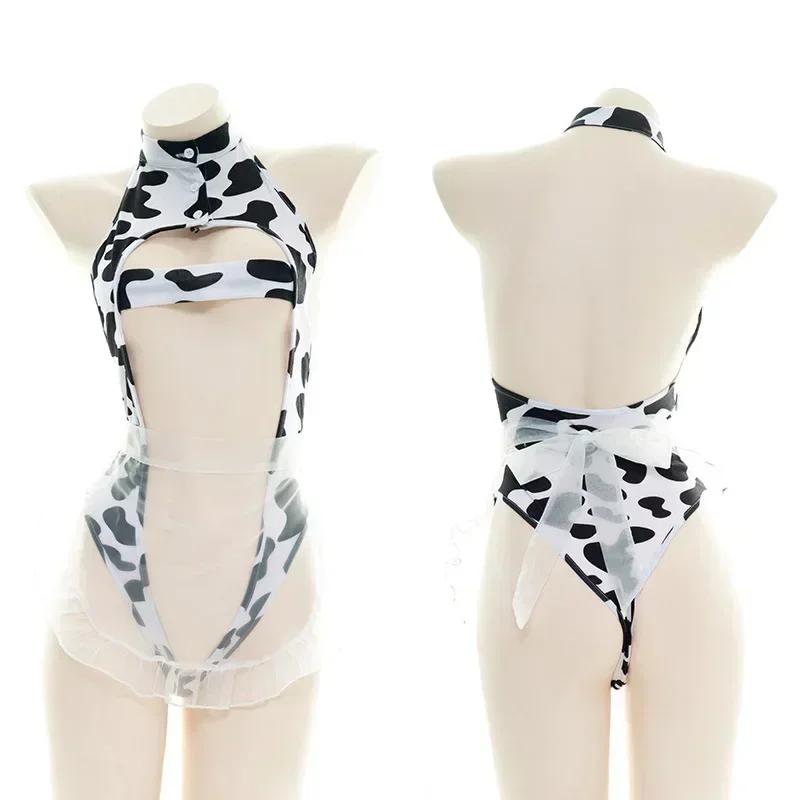 Cow Series Swimsuit Bodysuit Bikini Maid Unifrom Costume Summer Beach Kawaii Girl Swimwear Skirt Uniform Set Cosplay