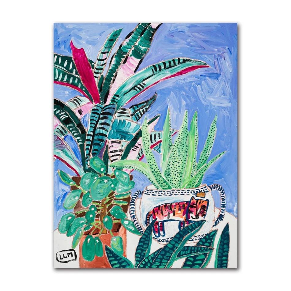 Nordic Flower Leaf Colorful Vase Art Print Wall Poster Canvas Painting Retro Picture Modern Home Decor Bedroom Decoration