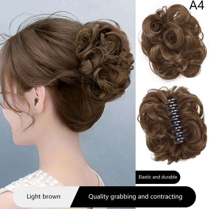 Synthetic Hair Bun Lifelike Messy Curly Wig Flower Bud Gripping Clip Elastic Women False Hair Pieces High Temperature Silk