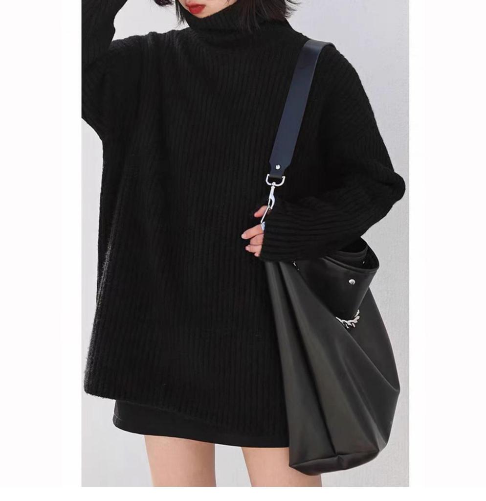2024 Women's High Neck Pure Wool Loose Sweater, Hip-Covering Style