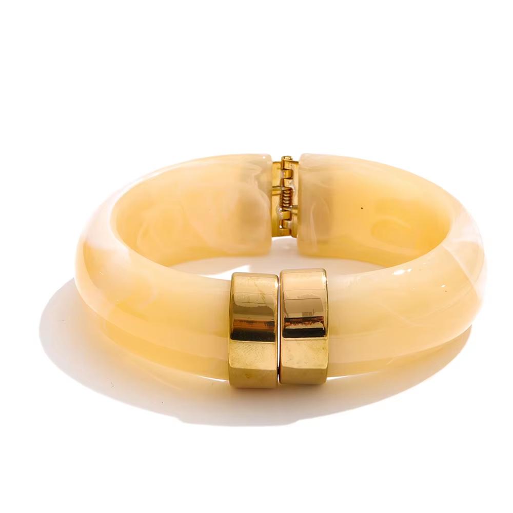 Yhpup 66mm Groen Roze Bruin Paars Acryl Dikke Armband Manchet voor Vrouwen Roestvrij Staal Nieuwkomers 2025 Polssieraad Cadeau