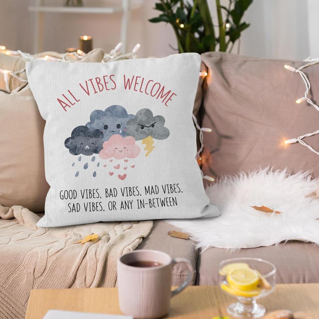Mental Health Throw Pillow Covers, Good Vibes Decorative Pillow Covers for Home Office Classroom, Pirational Positive Quotes Cushion Covers, Nursery