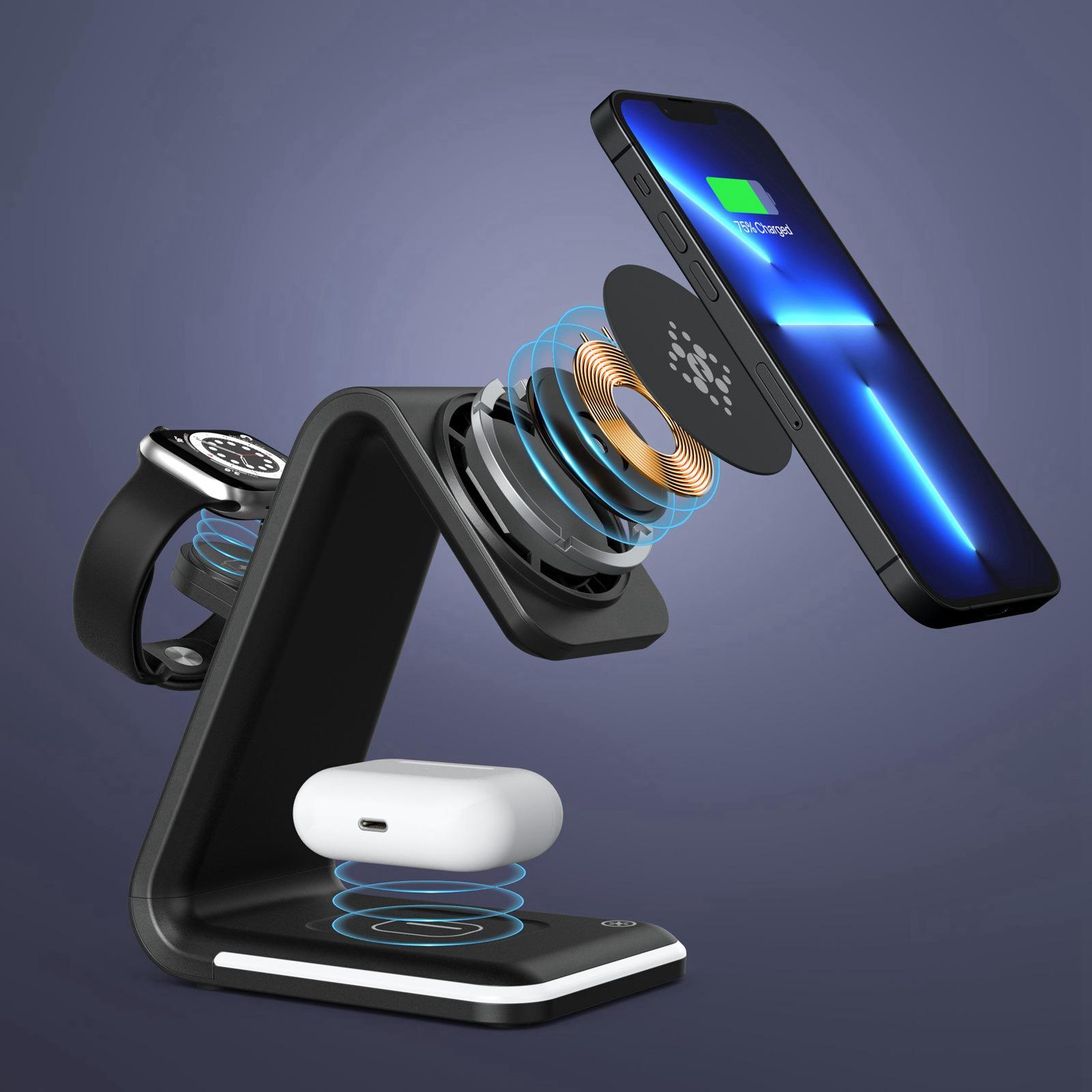 

B17 15W Qi 3-in-1 Mini Magnetic Fast Charging Wireless Charging Station for iPhone 12/13 Series/Apple Watch Series 6/5/AirPods Pro Black