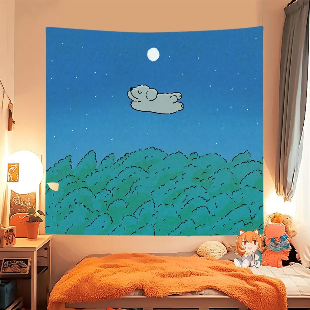 Kawaii Cat Tapestry Cute Cartoon Anime Wall Hanging Polyester Aesthetic Decor for Bedroom Dorm Kids Room Decor