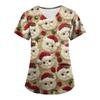 Plus SizePrinted Scrub Working Uniform Tops For Women's Cross V-Neck Print Short Sleeve Fun T-Shirts Workwear Tee With Pockets