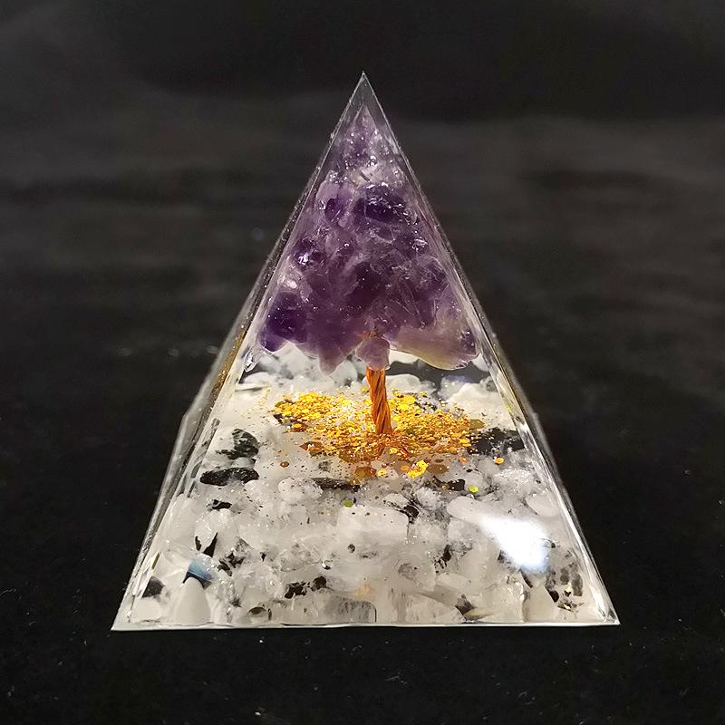 Gold Letter Pyramid with Natural Crystal Gravel and Glass Ball Decor 6 cm