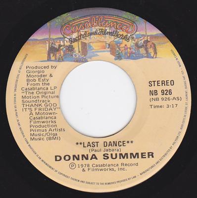 7-Zoll Schallplatte DONNA SUMMER - Last Dance NB926 Casablanca 1978 Kanada Soul/Funk Gebraucht