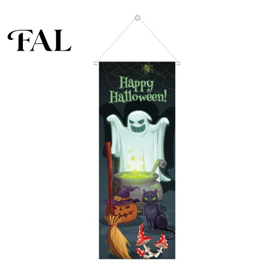 Outdoor Hanging Banners Halloween Flag Banner Backdrop, Spooky Pumpkin Witch Ghost Polyester Fabric Background Decoration for Indoor Party Wall Decor