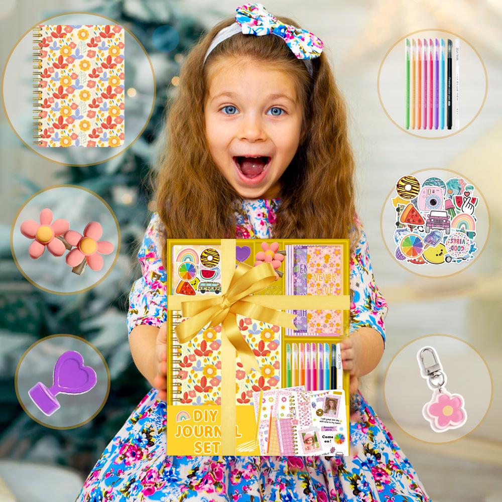 DIY Journal Set Florales Scrapbook für Mädchen Geburtstagsgeschenk Kinder Tagebuch Bastelset mit Stickern