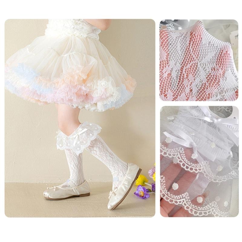Breathable Ballet Socks for 3-13 Years Girls Feature Lovely Bowknot Design, Lovely Kids Middle Tube Socks Stackable