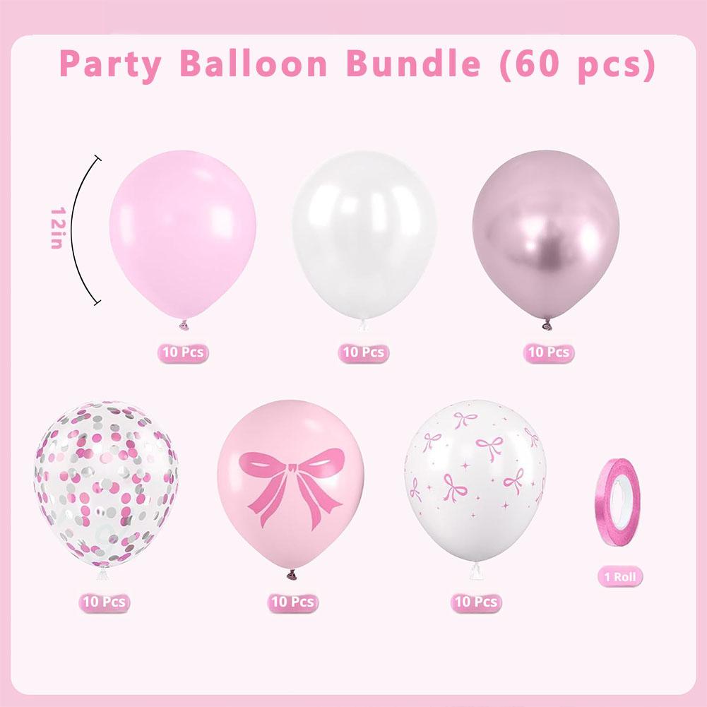 60-30pcs Bow Theme Latex Balloon 12 Inches White Pink  Bowknot Print Balloons for Girls Birthday Party Baby Shower Wedding Decor