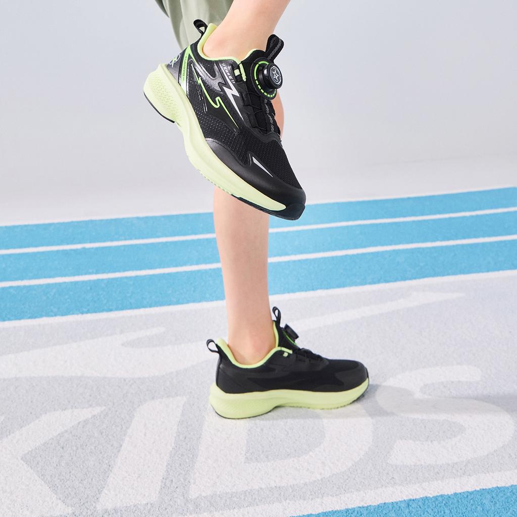 Erke Kids Lightning 4 Mesh Comfortable Breathable Running Shoes Unisex sneaker Black Fluorescent-Green 65125103043-006