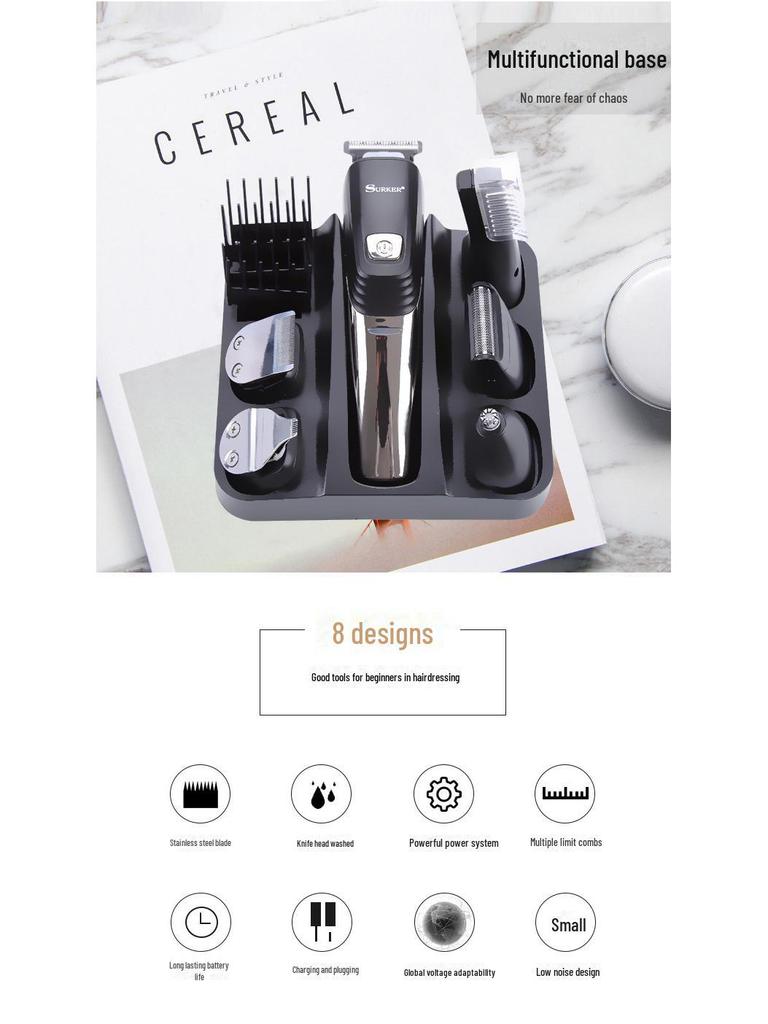Waikil 6-in-1 Multifunctional Electric Grooming Kit: Hair Clipper, Razor, Body Hair Trimmer