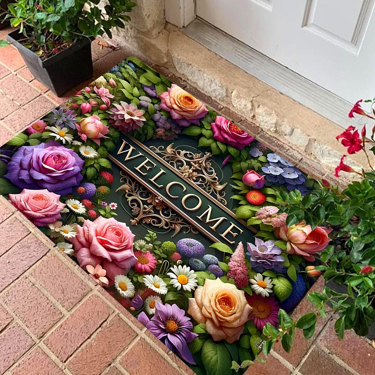

1pc Colorful Rose and Daisy Pattern Door Mat, Non-slip Floor Mat, Suitable for Living Room, Bedroom, Holiday Home Decoration 40x60cm