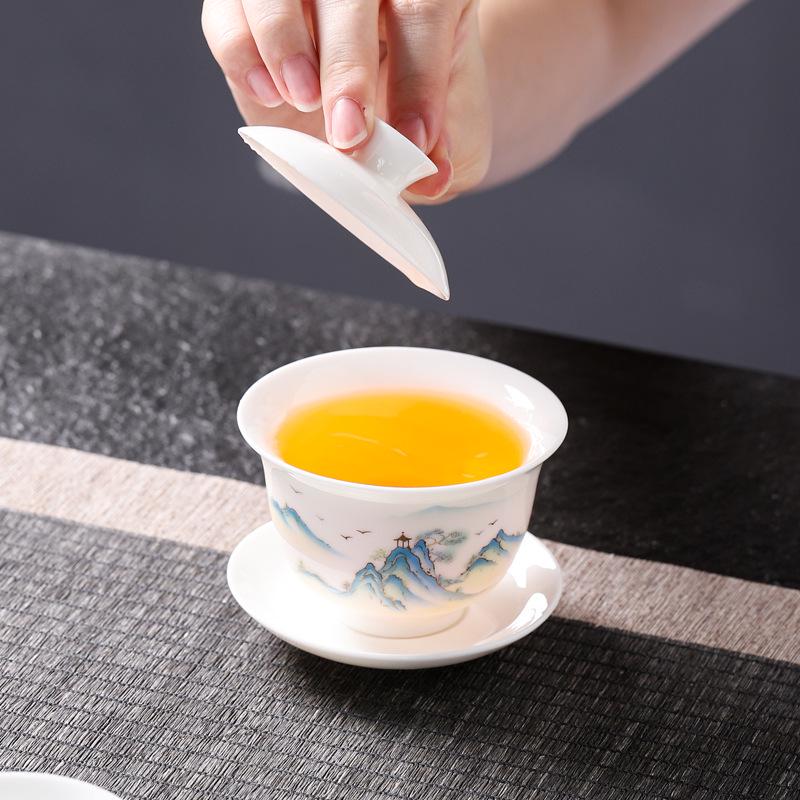 Luxury Jade White Porcelain Kung Fu Tea Set for Home or Office