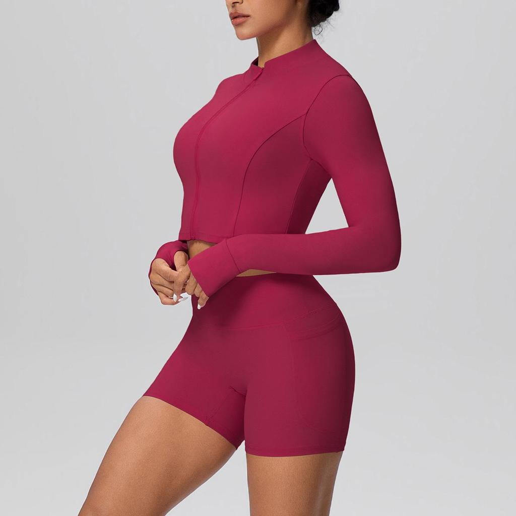 Women's Slim Fit Zip-Up Jacket & High-Waist Butt-Lifting Shorts Yoga Set