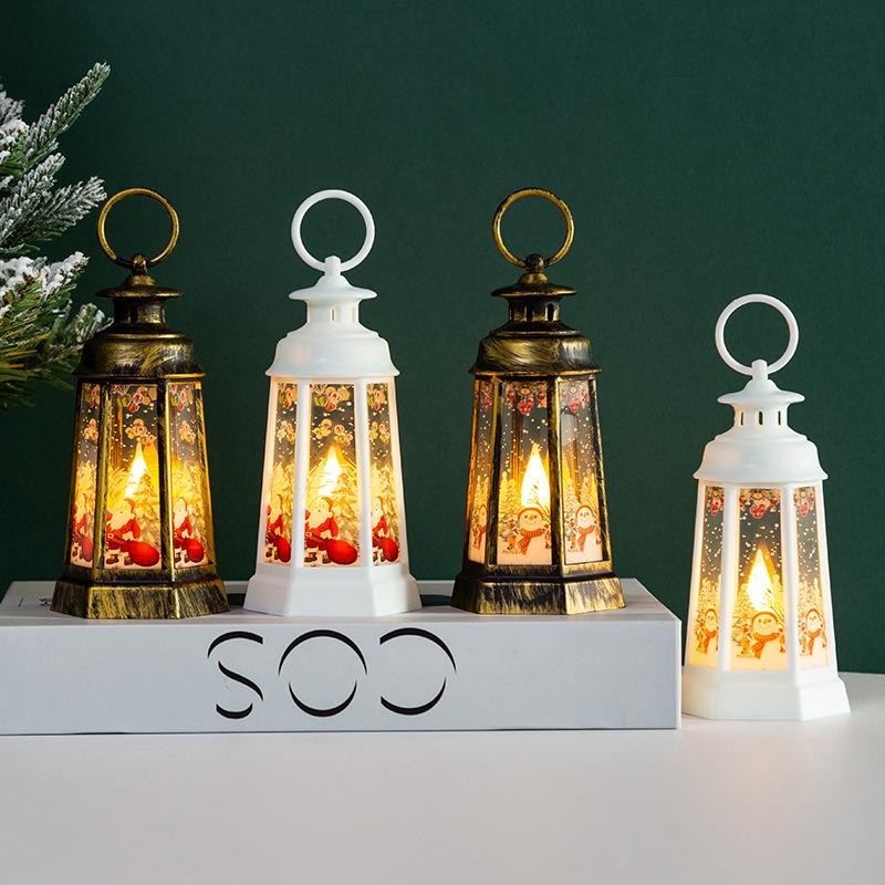 Hanging Christmas Lantern With Flickers LED Lanterns Night Light Glittering Simulation Snow Globe Lantern For House Xmas Gift