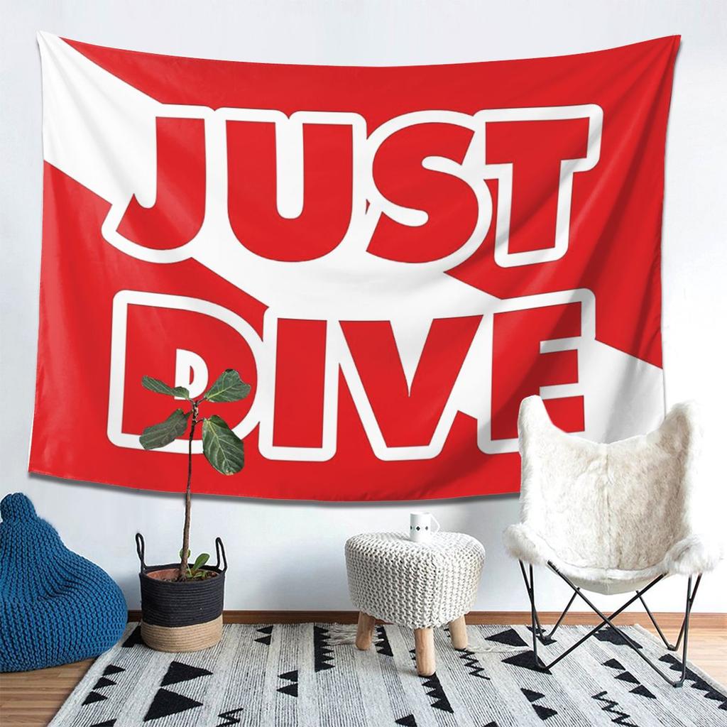 Just Dive Scuba Diving Flag Tapestry Decoration Art Aesthetic Tapestries for Living Room Bedroom Home Wall Cloth Wall Hanging