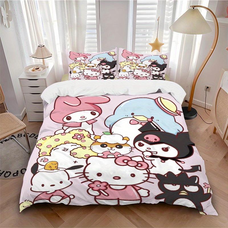 3pcs Hanamaruobake & Friends Sanrio Bedding Set - Includes Quilt Cover and Pillowcases, Suitable for All Seasons, Machine Washable - Ideal G