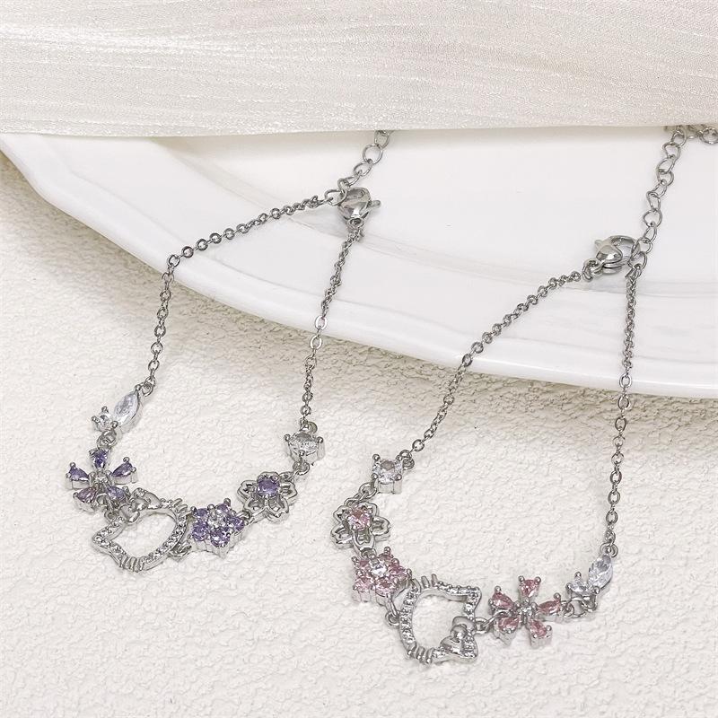 Peach Full Diamond Zircon Hollow Cat Cartoon Bracelet Light Luxury Niche Exquisite High Value Student Party Birthday Gift