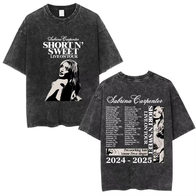 Sabrina Carpenter Short N' Sweet Tour Vintage Washed T Shirts Fans Gift Men Women Clothing Fashion Aesthetic T-shirts Streetwear