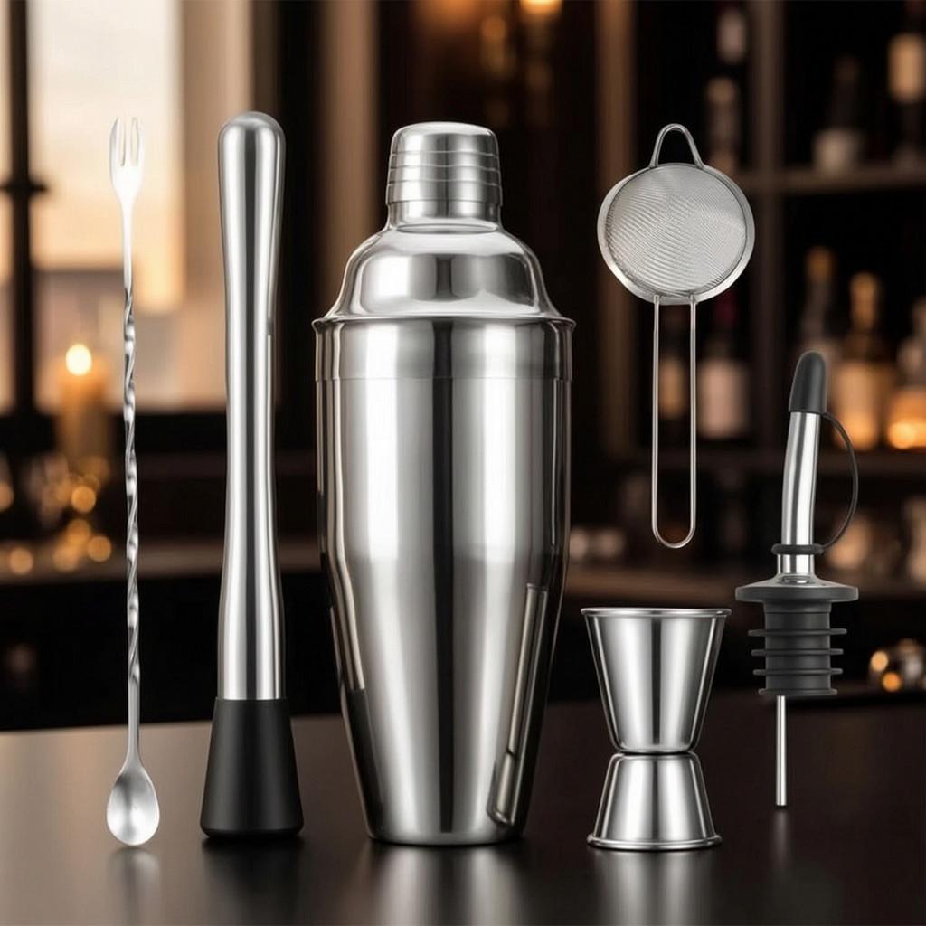 Cocktail Bar Tool Set With Stainless Steel Shaker For Home Entertaining