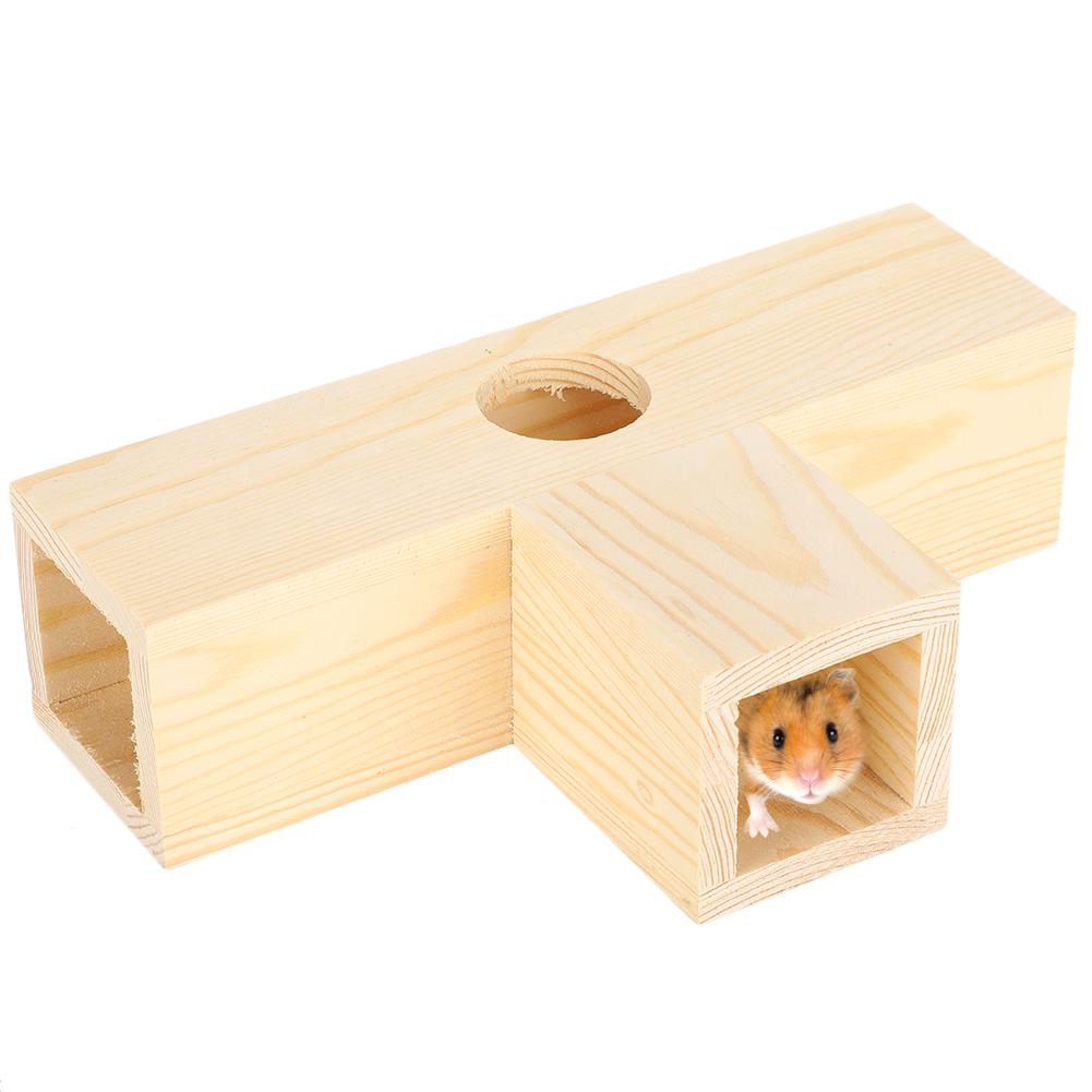 Wood Hamster Tunnel Tube Small Pets House Training Exercise Playground Toy(Small T Type)