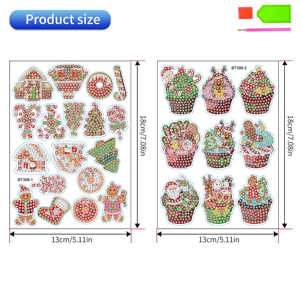 6/2pcs Gem Mosaic Stickers Diamond Painting Paint by Numbers Set Christmas Cartoon Santa Claus Diamond Stickers for Kids Gift
