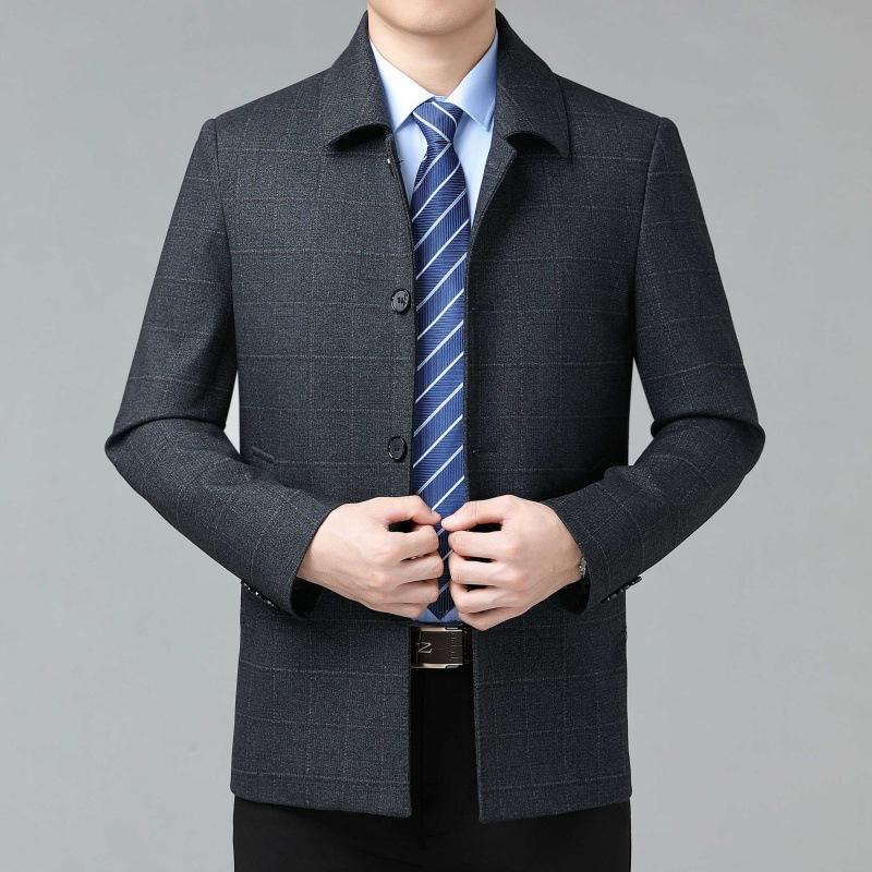 Herbst- und Winter-Kaschmirjacke Herren Business Casual geknöpftes Woll-Oberteil Mittelalterliche und ältere Revers-Väterjacke