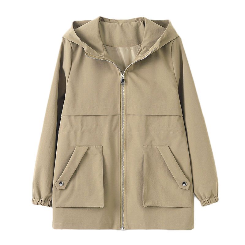 Giacca Elegante con Cappuccio Moda Primavera Donna Autunno Femminile Nuovo Cuciture Largo Corto Top con Cerniera Cappotto Coreano Signora