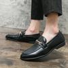 Schwarze Lederschuhe Britischer Stil Nachtclub Friseur Lässige Lederschuhe ohne Schnürsenkel Große Größe Lederschuhe ins