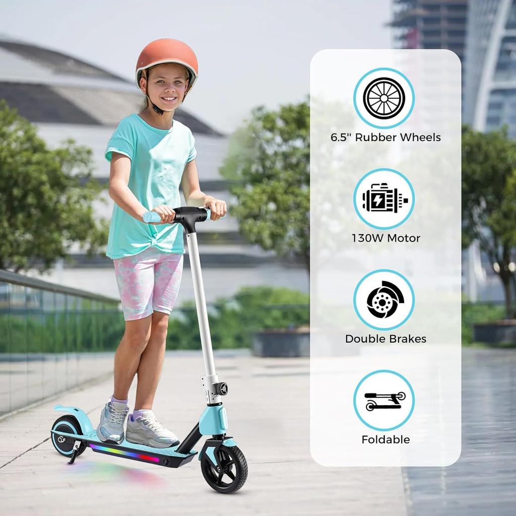 Elektroroller, Kinderroller, 130W Motor, 24V 2,5Ah Akku, 6,5" Reifen, Maximale Reichweite 8 KM, Maximal 14 KM/H, LED-Display, Faltbarer Elektroroller Kinder