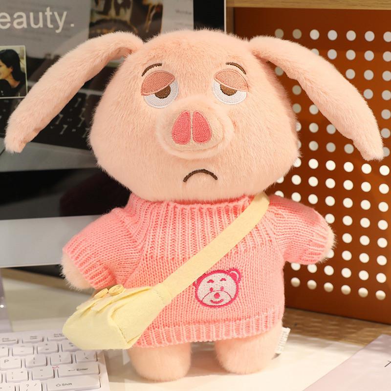 Stuffed Plush Pig Animal With Removable Clothes Bendable Ears Soft Gift Toy