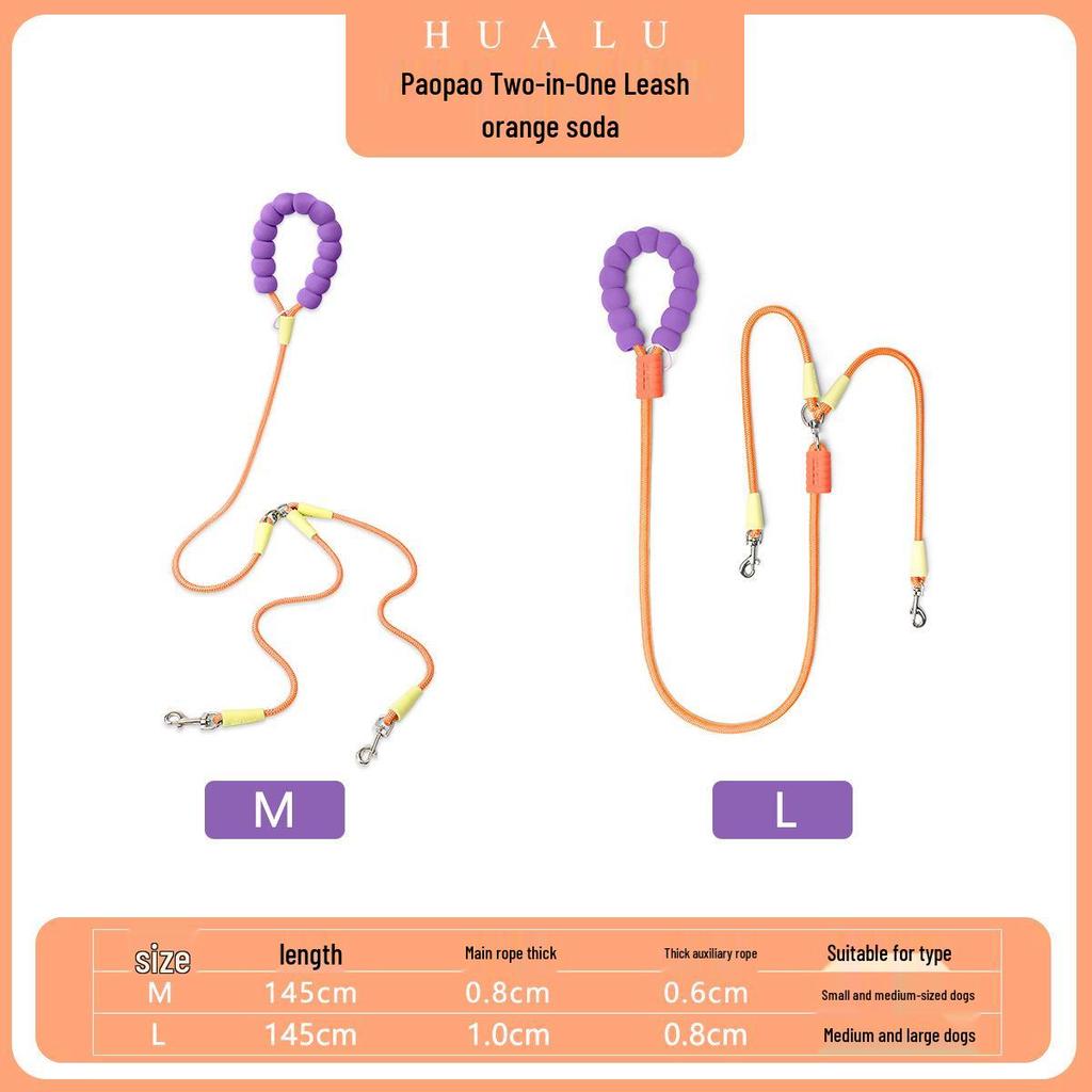 Dopamine Color Double Dog Leash for Two Puppies – Single Pull Multi-Dog Leash