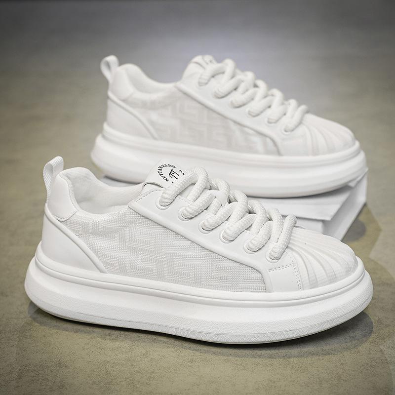 

Белые туфли на толстой подошве летние мужские туфли новые дышащая сетка из ледяного шелка мягкая подошва удобные универсальные увеличивающие рост повседневные туфли мужские 44 белый