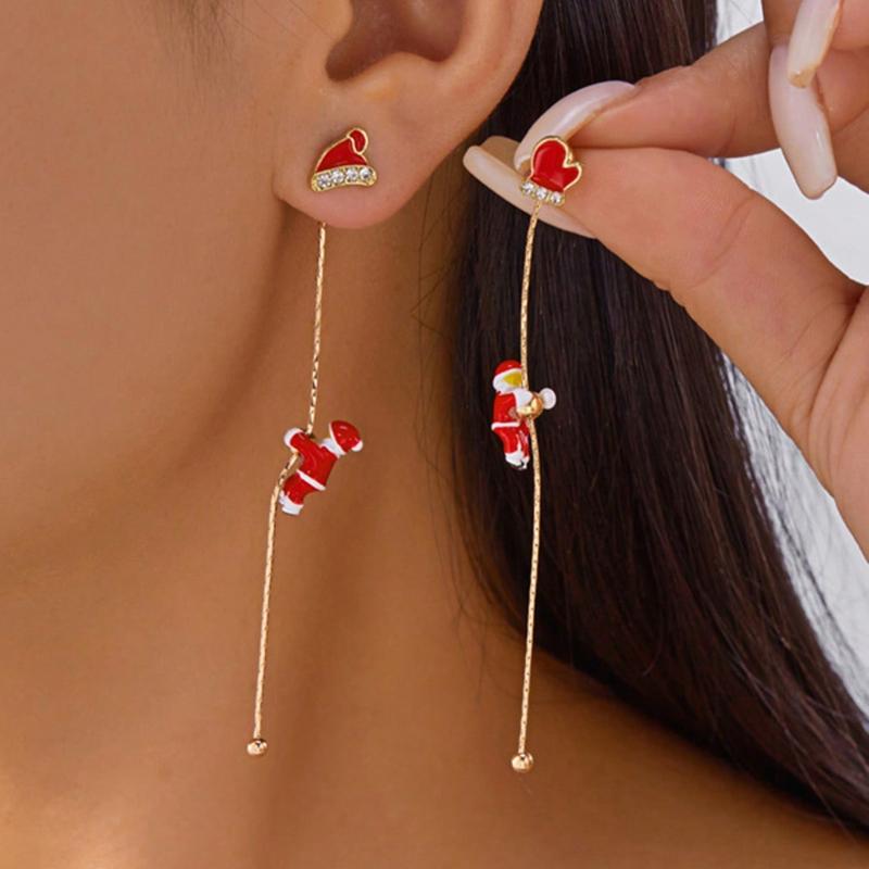 

1 пара креативных серег с Санта-Клаусом, карабкающимся по лестнице one-size