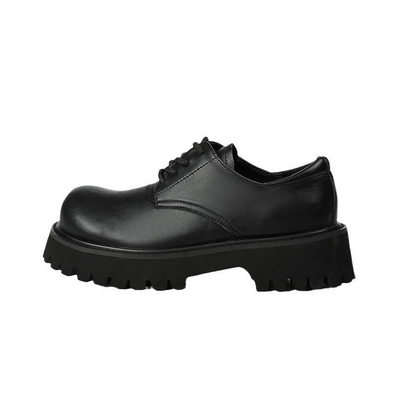 British leather small leather shoes men's and women's round head lace-up retro derby single shoes platform size