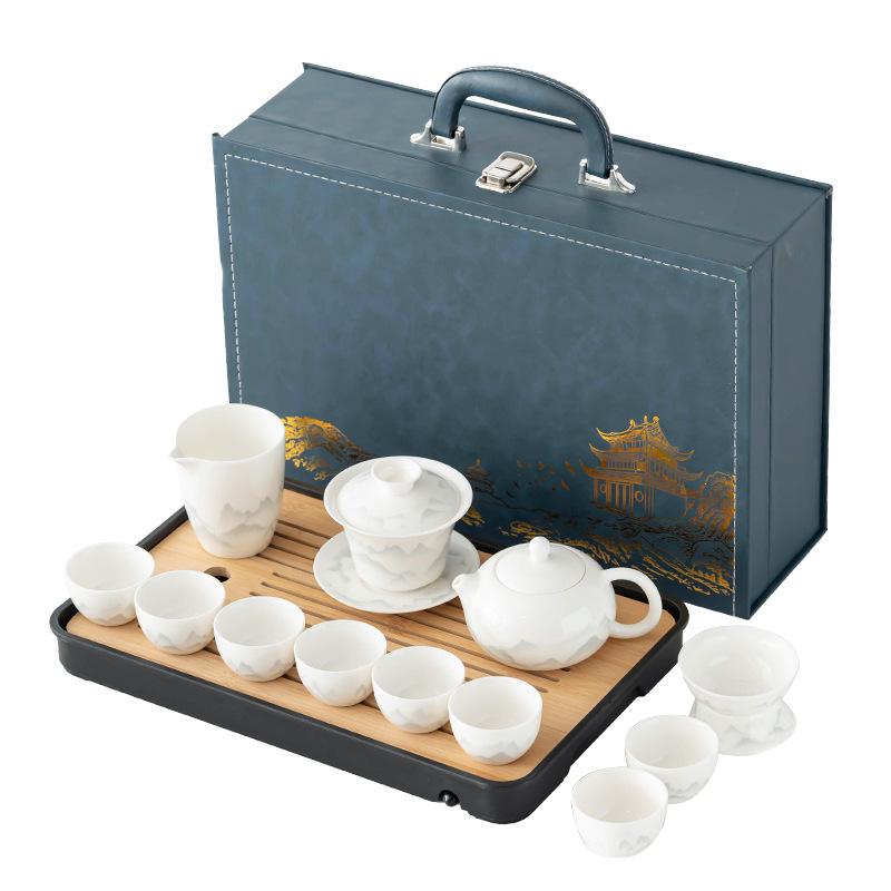 

Чернильный пейзаж фарфоровый чайный сервиз полный набор нефритовый жир для дома и офиса чайник