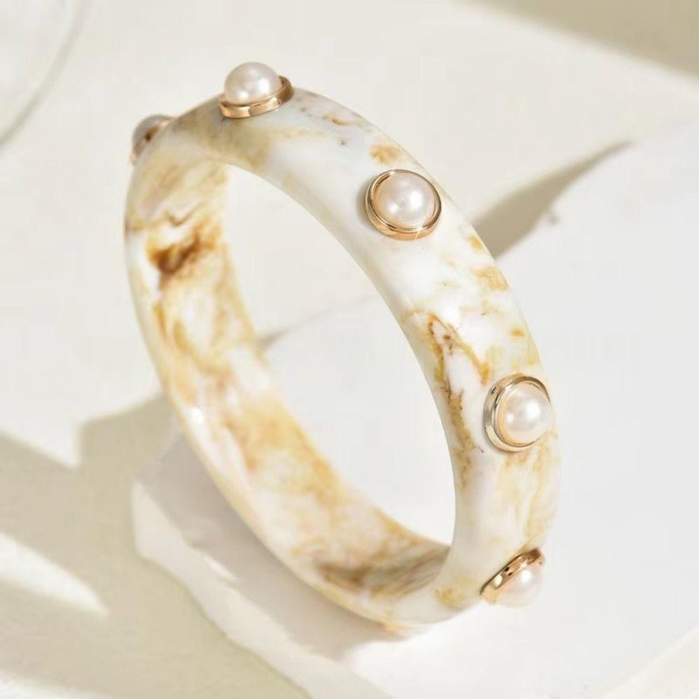 Round Bohemian Bangle Wide Chunky Wrap Wristbands Resin Pearl Shell Bracelet  Girls