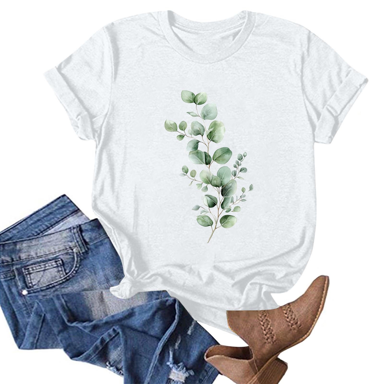 

Женская модная повседневная футболка с круглым вырезом и принтом, пуловер с короткими рукавами, топ L белый