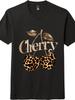 Unisex Vintage Leopard Print Cherry Graphic T-Shirt-Trendy Cheetah Cherry Tee