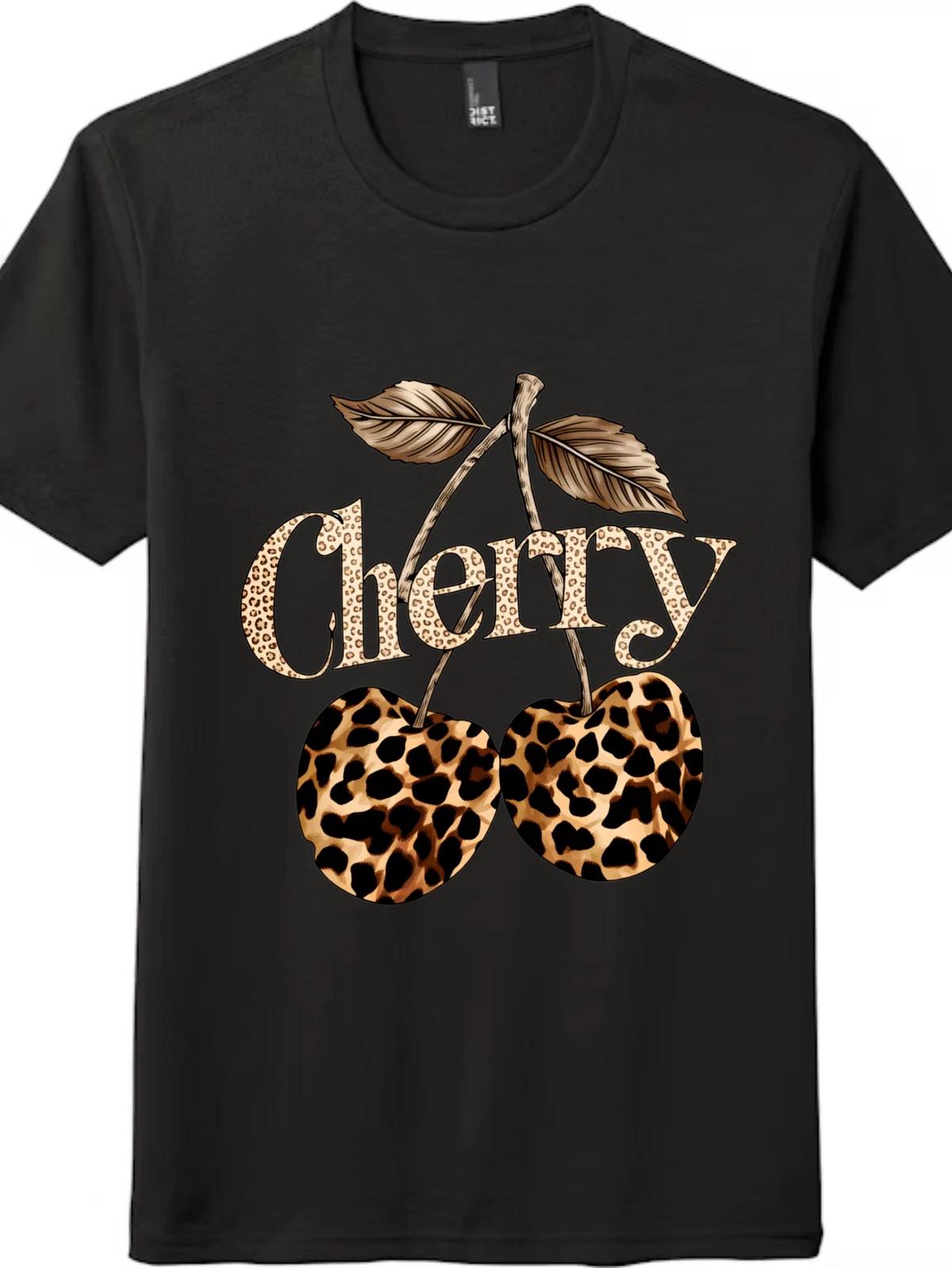 Unisex Vintage Leopard Print Cherry Graphic kids boys T-Shirt-Trendy Cheetah Cherry kids boy kids boy tee 160