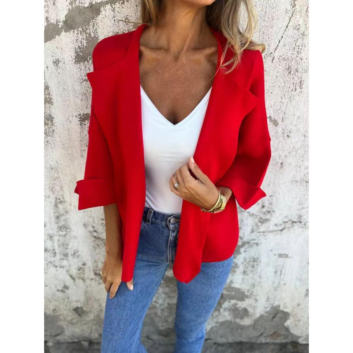 Women s Casual Solid Color Faux Suede Lapel Cardigan Coat For Spring Autumn S красный