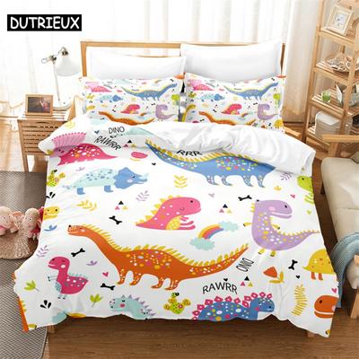 3D Digitaldruck Modedesign Cartoon Dinosaurier Bettwäscheset, Queen Size Bettbezugset