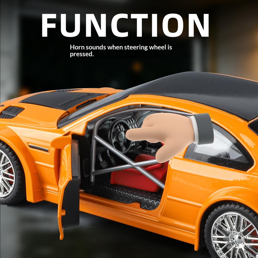 1/24 M3 GTR E46 Alloy Die-cast Car Model Simulation Sound and Light Pull-back Boy Toy Car Desktop Display Ornament Birthday Gift