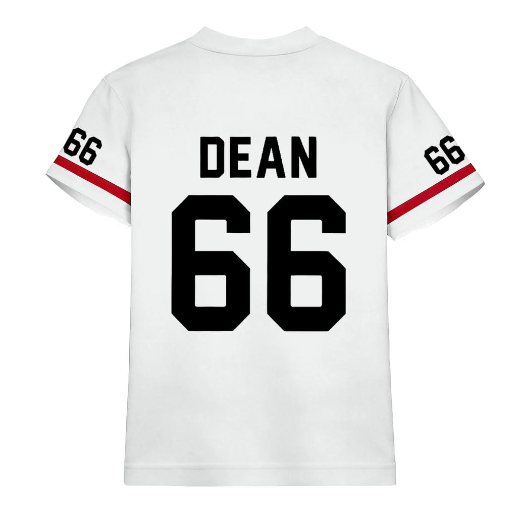 Damen Mode Sportoberteil im Trikot-Stil V-Ausschnitt Kurzarm Lässiger Lockere Passform Sportshirt mit Aufgedrucktem Logo und Ärmelnummern