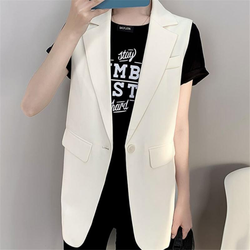 Tooxika Neue Damen-Anzugweste in Volltonfarbe, mittellang, ärmellos, Weste, Strickjacke